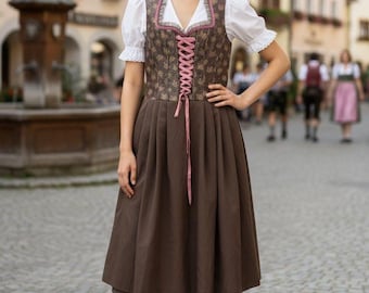 Vintage Dirndl dress Dirndl Top Landhaus Chocolate Brown & Pink Size 36
