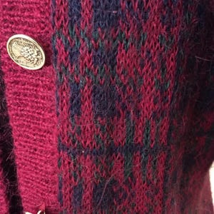 Vintage Scottish cardigan Wool fair isle cardigan Burgundy Fuzzy cardigan