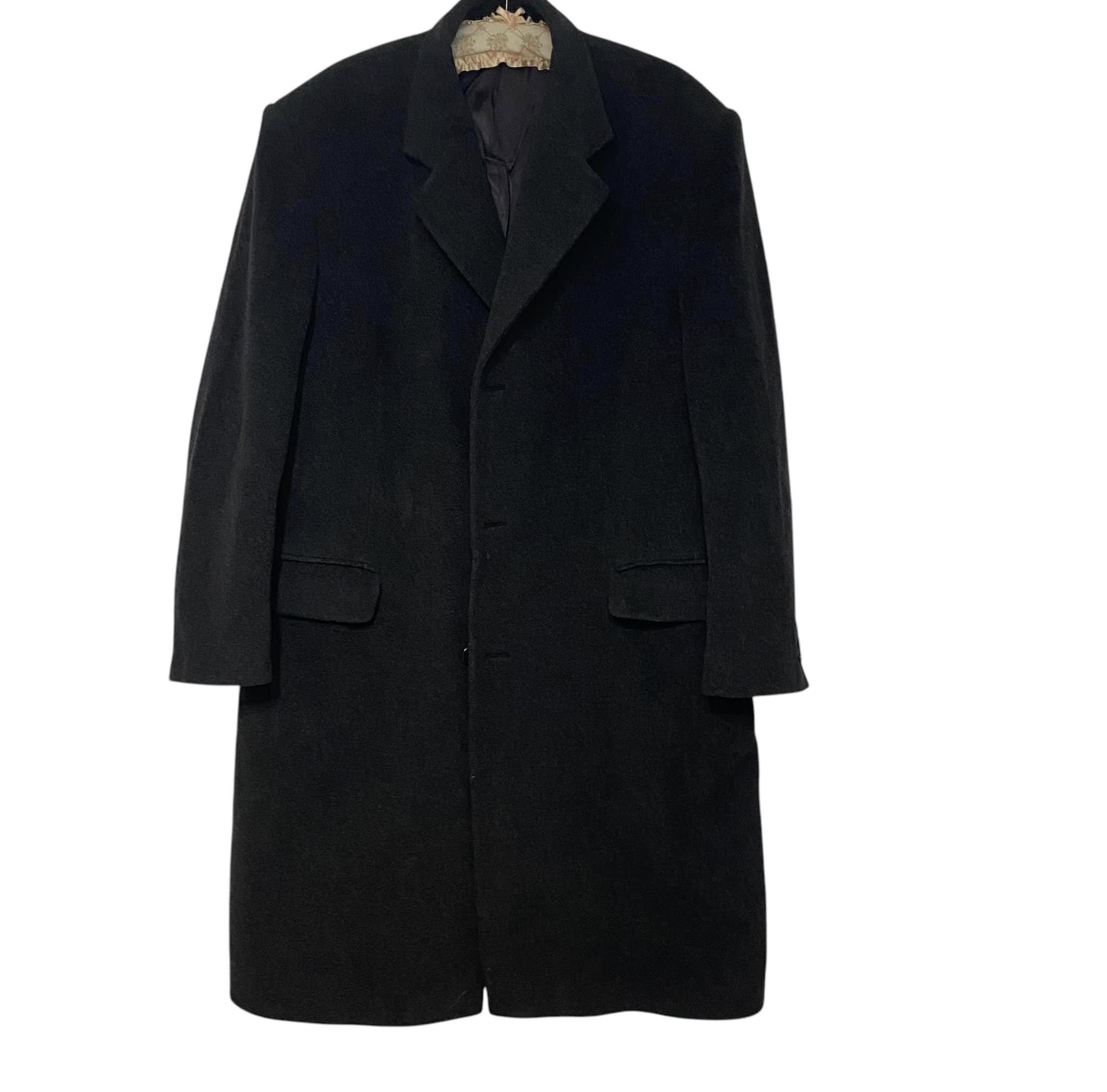 Vintage Wool Trench Coat: Men's Long Black Cashmere Overcoat (XL