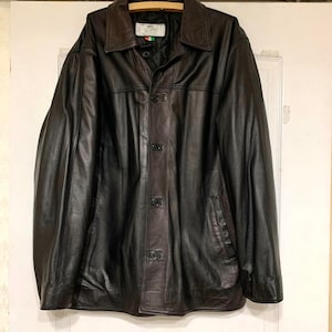 Vintage Short men&#39;s black leather coat Leather jacket