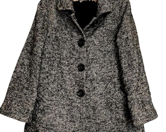 Vintage Herringbone Tweed Coat: Llama Wool Blend Swing Jacket