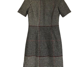Vintage Wool Mini Dress: 1960s Mod Plaid Houndstooth, UK 8