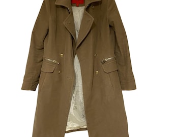 Vintage Beige Zweireihiger Trenchcoat mit Goldakzenten, Grösse M