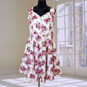 Vintage Floral sundress XL Block print dress  Cotton sundress Rose print sundress