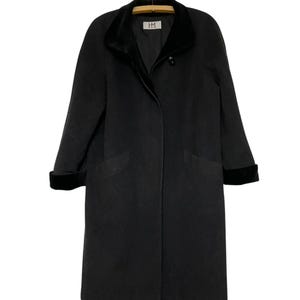 Vintage Grey wool overcoat Womens swing coat Velvet collar coat L-XL