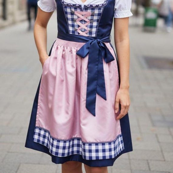 blue oktoberfest dress Vintage Dirndl with Pink Apron Traditional Bavarian Outfit Size 38 Blue dirndl crafted with airy eyelet Size:20 AUS The detailing runs along Off White Wedding Dresses