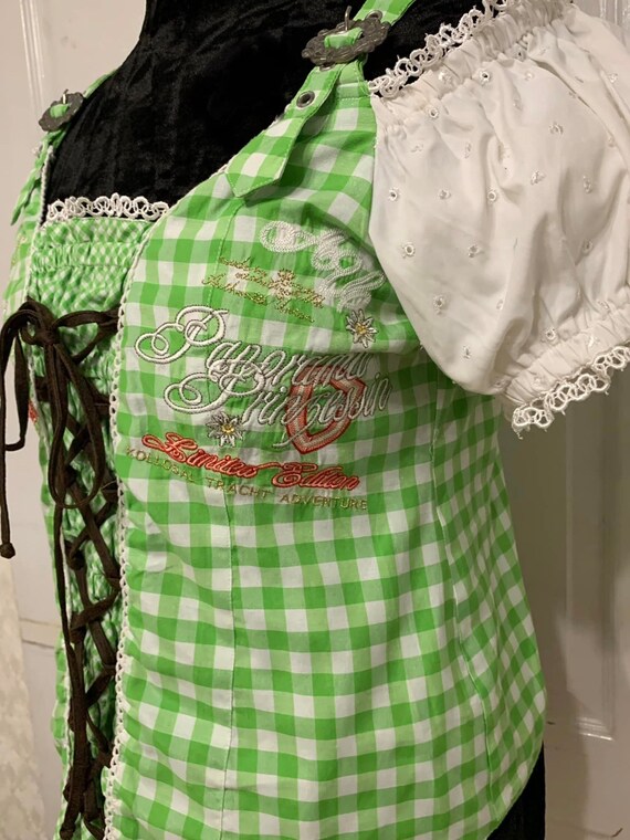 VINTAGE Dirndl Top Green Bavarian Dirndl Blouse si