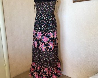 Vintage Floral sundress Block print sundress Cottagecore dress XL