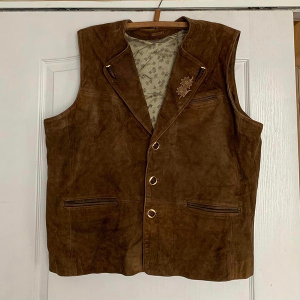 Vintage suede vest  Brown leather vest  Dirndl Vest XXL