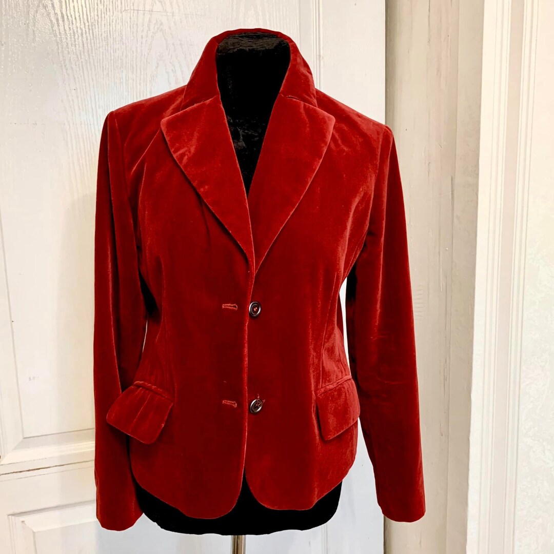 Vintage Velvet Blazer Women Burgundy Blazer Rust Velvet Blazer Etsy UK