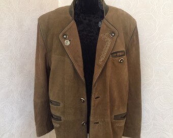 Size 42 USUK Soft Microfibre Blazer with Faux Antler Buttons Brown Faux Suede Trachten Jacket
