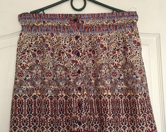 Vintage Floral Block Print Mini Skirt: Indian Cotton Rayon, Size S