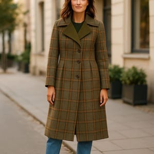 Handmade Plaid Wool Trench Coat: 70s Retro Winter Outerwear