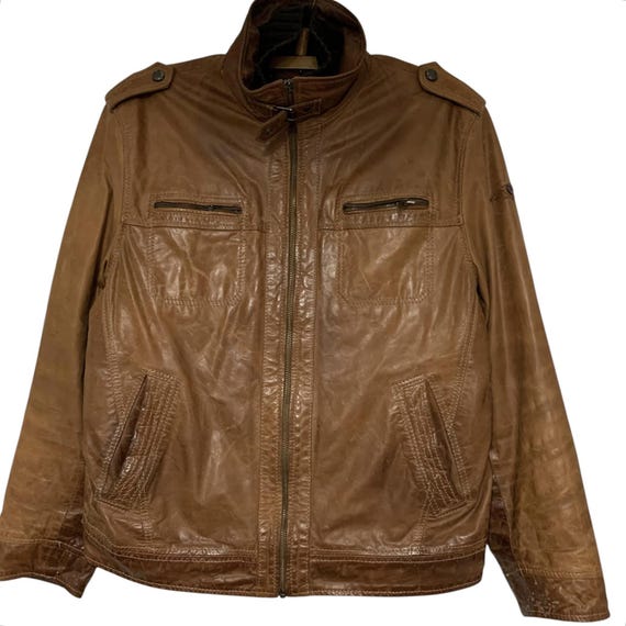 Vintage 90s Brown Leather Biker Jacket - German Cowhide - Etsy