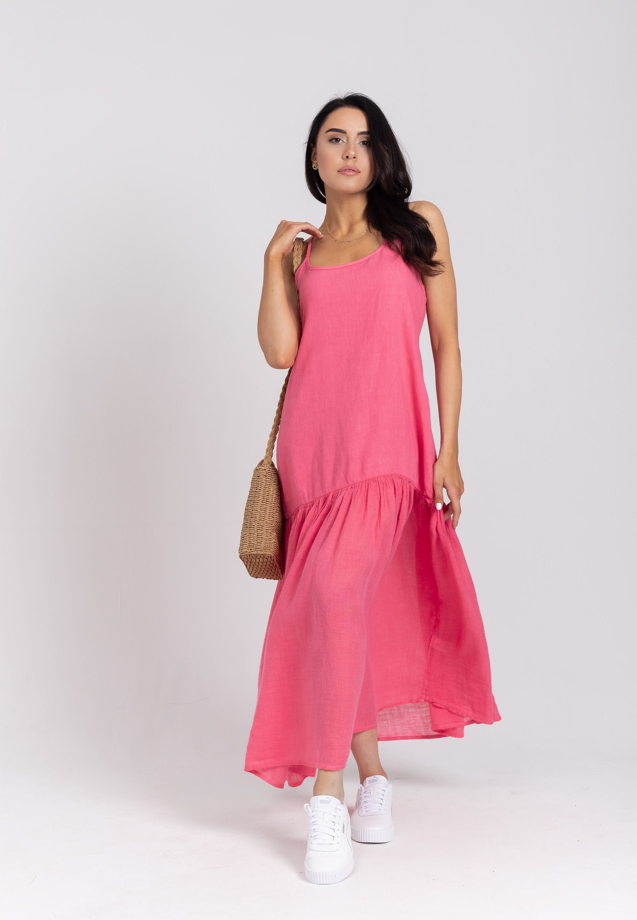 Pink Loose Long Dress Pink Summer Dress Sleeveless Summer Etsy