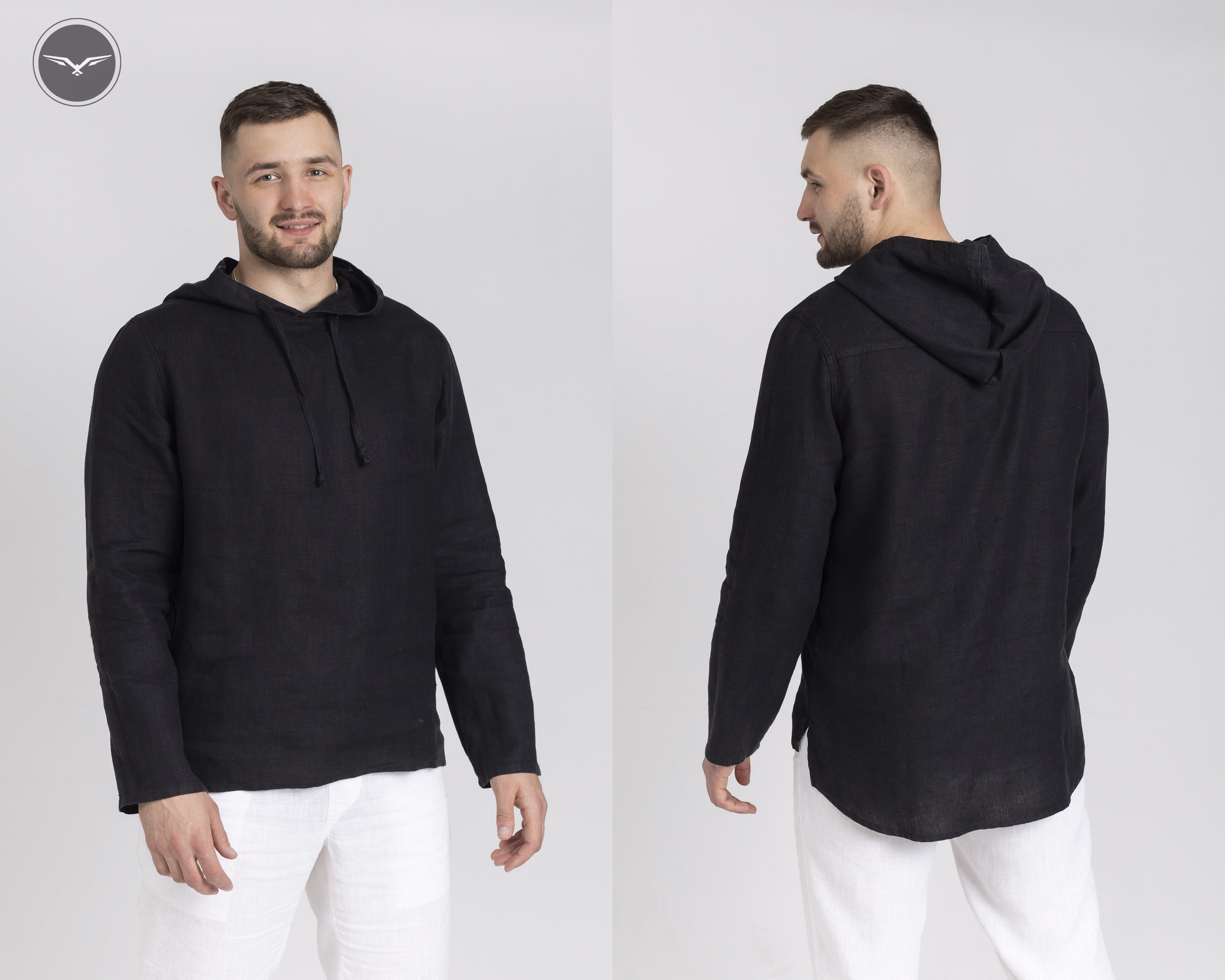Black Linen Hoodie Hooded sweatshirt Summer Mens linen Etsy