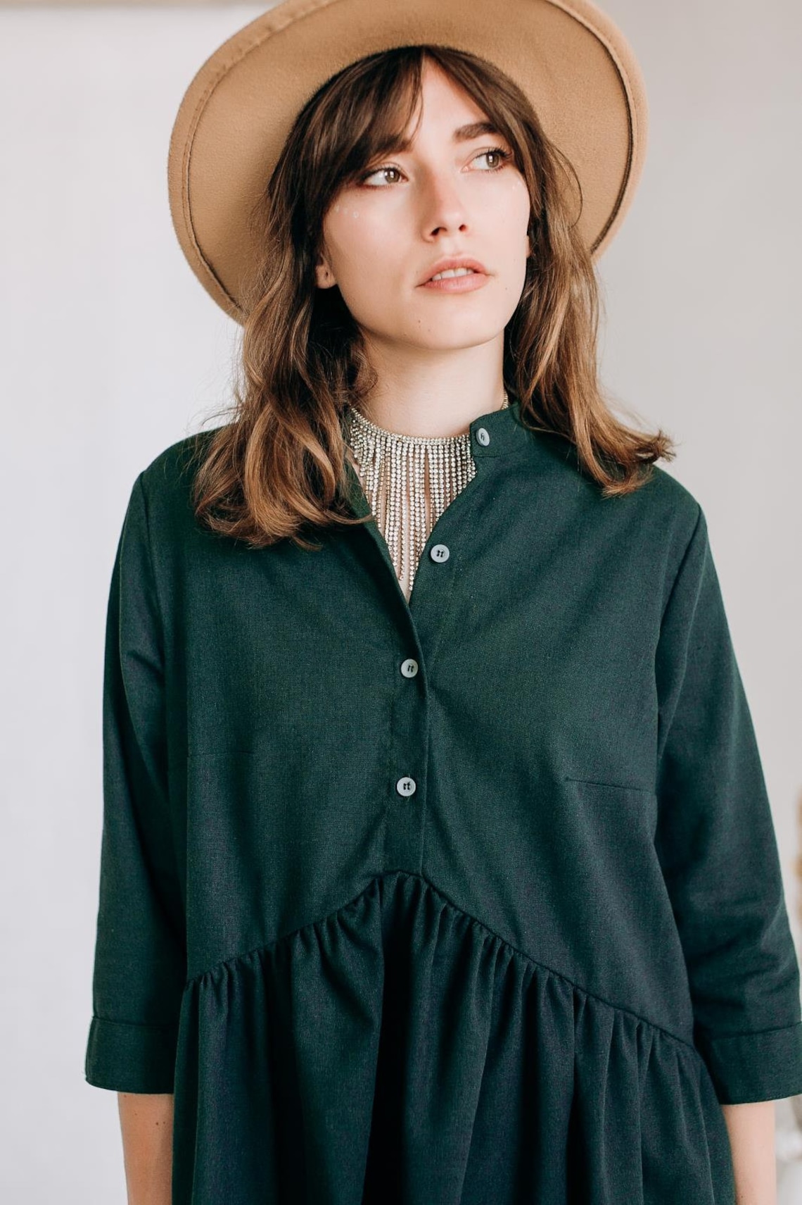 Emerald Green Linen Dress Linen Clothing Loose Fit Dress Etsy