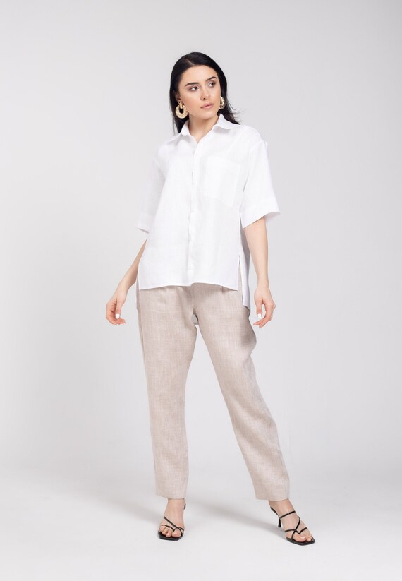 White Linen Blouse White Linen Shirts Oversized Shirt | Etsy