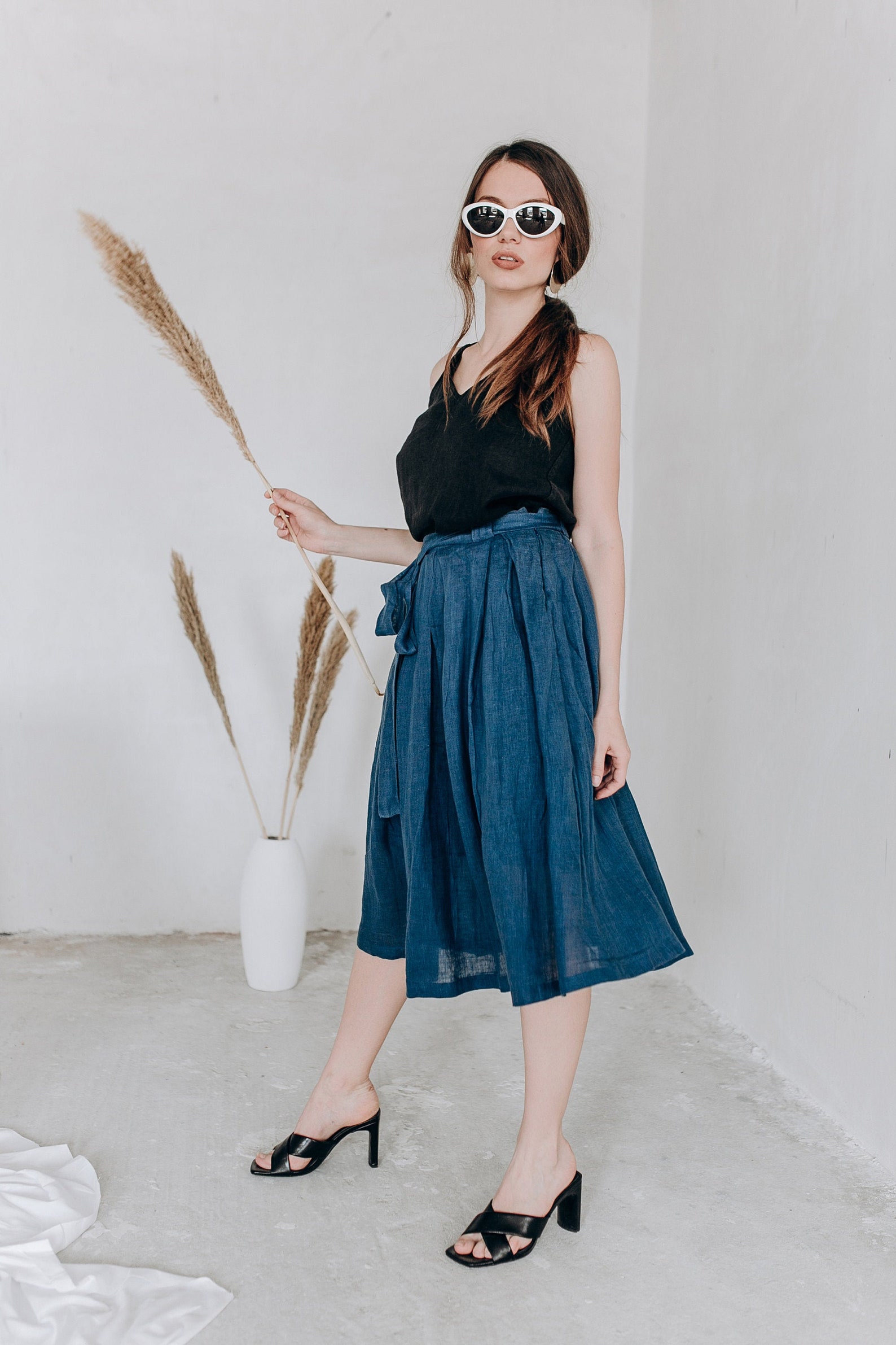 Linen midi skirt Summer Linen Skirt Cotton Skirt Aline Etsy