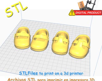 2-pair set of low-soled shoes for dolls with flat feet 60x30mm - Shoes for Lady Doll - STL Files for 3D Printer - Miniatures.