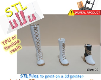 3-pair pack popular boots for pointed-toe dolls measuring 22mm to print with TPU or flexible resin STL files for 3D printer. - Miniatures.
