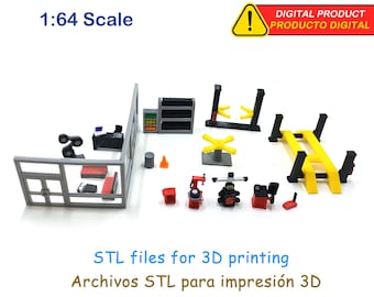 Kit Artículos para taller mecánico, garage, escala 1:64 para diorama de taller mecánico garage. Miniaturas. Archivos Stl para impresión 3D