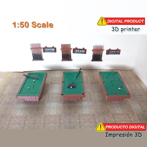 Carom and Pool Billiard Tables with accessories - Scale 1:50 –  STL Models For 3D Printing –digital download - Miniature Furniture