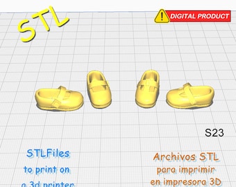 2-pair set of low-soled shoes for dolls with flat feet 23x8x9mm - Shoes for Lady Doll - STL Files for 3D Printer - Miniatures.