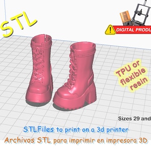Platform boots with laces for dolls with pointed feet 29x13 mm or 30x14 mm. For TPU or flexible resin. Files for 3D Printer - Miniatures.