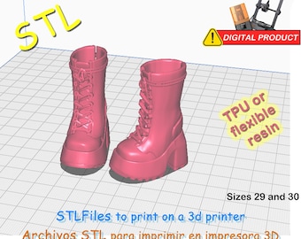 Platform boots with laces for dolls with pointed feet 29x13 mm or 30x14 mm. For TPU or flexible resin. Files for 3D Printer - Miniatures.