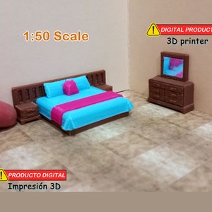 Miniature Furniture - King Size bedroom - 1:50 Scale –  STL Models For 3D Printing –digital download