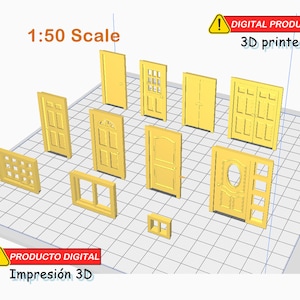 Miniaturmöbel – Bausatz für Hauszimmertüren und -fenster im Maßstab 1:50 – STL-Dateien für den 3D-Druck
