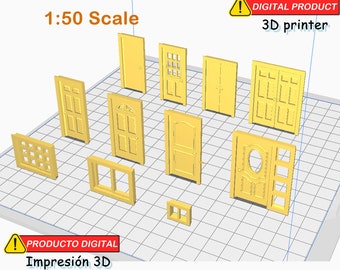 Miniature Furniture – Doors and windows kit for house 1:50 scale - STL files for 3D printing -digital file