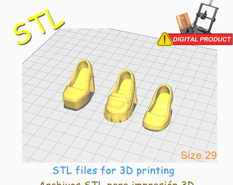 3-pair kit of CUSTOM shoes for dolls with pointed toes 29x13mm. STL Files for 3D Printer - Miniatures.