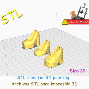 3-pair kit of shoes for dolls with pointed toes 30x14mm. STL Files for 3D Printer - Miniatures.