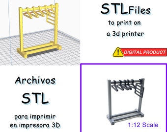 Clothes rack and hangers for 1:12 scale dolls -STL files for 3D printer