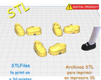 Kit di 3 paia di scarpe per bambole da 30 cm con piedi piatti, 23x8x9mm - File STL per stampante 3D - Miniature.