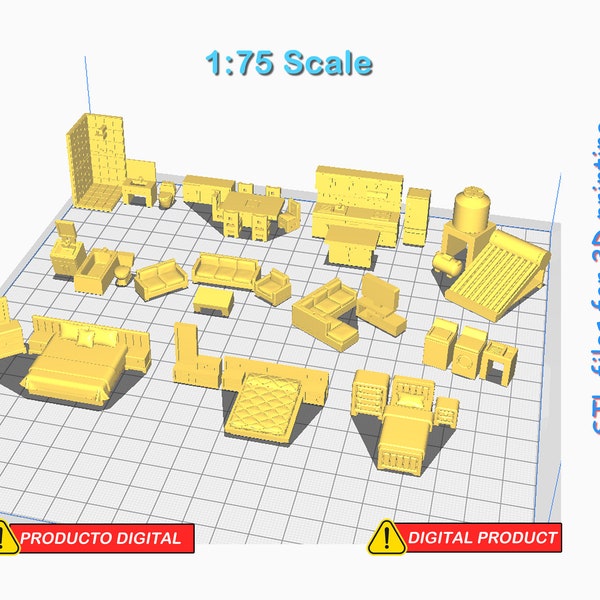 Muebles Miniatura – kit muebles casa habitación escala 1:75  - Archivos STL para impresión 3D