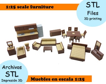 Miniature Furniture - 1:25 scale House furniture kit –  STL Models For 3D Printing –digital download