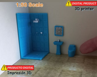 Miniature Furniture - 1:50 scale Bathroom Shower –  STL Files For 3D Printing