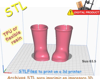 Rain boots for an 18" (45cm) doll. Print with TPU filament or flexible resin. STL files for 3D printing.