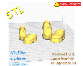 Chunky shoes for dolls. Feet measuring: 33x14x12mm and 21.5x12x9mm - fashion shoes - STL File -Miniature shoes.