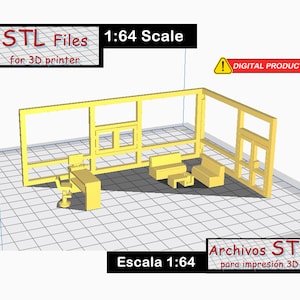 1:64 scale ítems / Reception, waiting room, partition panel / DIGITAL PRODUCT /  workshop diorama / STL files for 3D printer / Miniatures