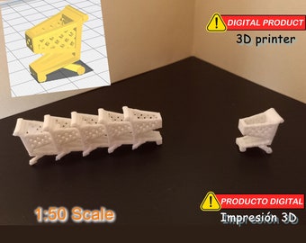Stackable shopping cart  - 1:50 Scale –  STL Models For 3D Printing –digital download - Miniature Furniture diorama model