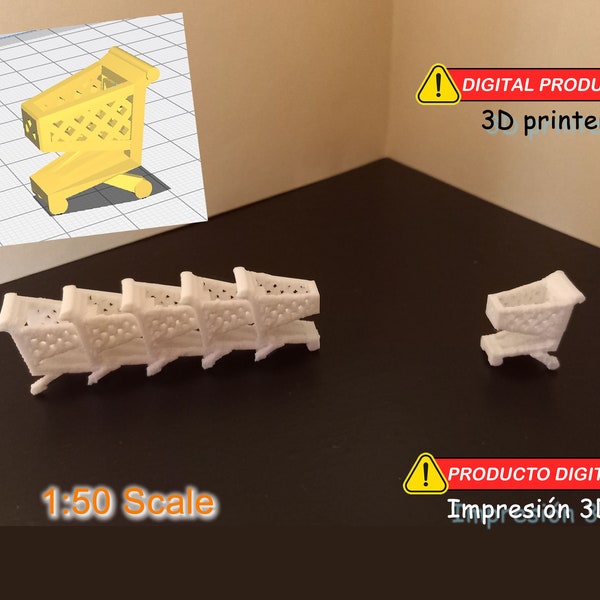 Stackable shopping cart  - 1:50 Scale –  STL Models For 3D Printing –digital download - Miniature Furniture diorama model