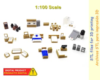 Miniature Furniture - 1:100 scale House furniture kit –  STL Models For 3D Printing –digital download