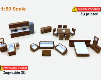 Miniature Furniture - 1:50 scale House furniture kit –  STL Models For 3D Printing –digital download