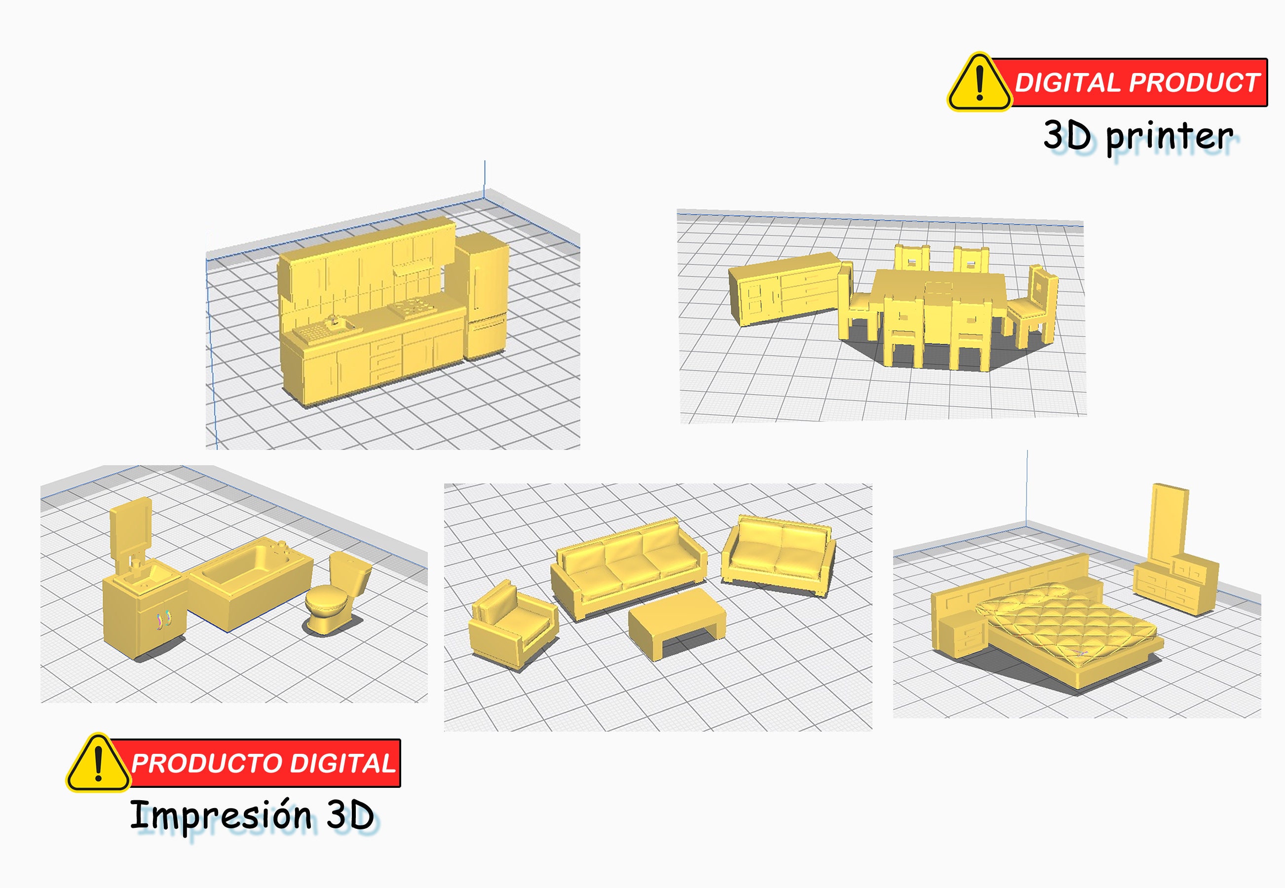 Miniature Furniture 1:50 Scale House Furniture Kit STL Models for 3D