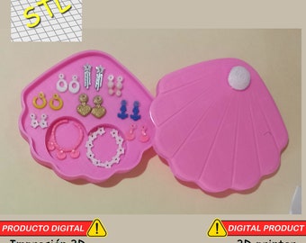 Shell case with earrings and necklaces for 25 to 30cm dolls / STL digital file for 3D printer