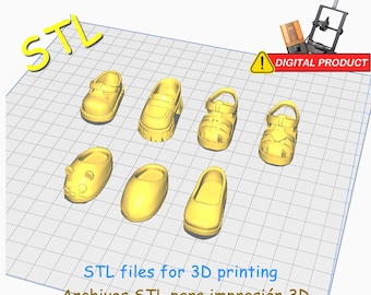 7 models Shoe Kit for Dolls (33x14x12cm Flat Feet) - fashion shoes - STL File -Miniature shoes.